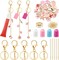 135 Pcs DIY Keychain Making Kit for Women, 4 Pcs Lip Gloss Keychains Cap for Summer Fridays Personalized Mothers Day Gifts Bag Charm Kit with Pink Ornaments Jewelry Accessory